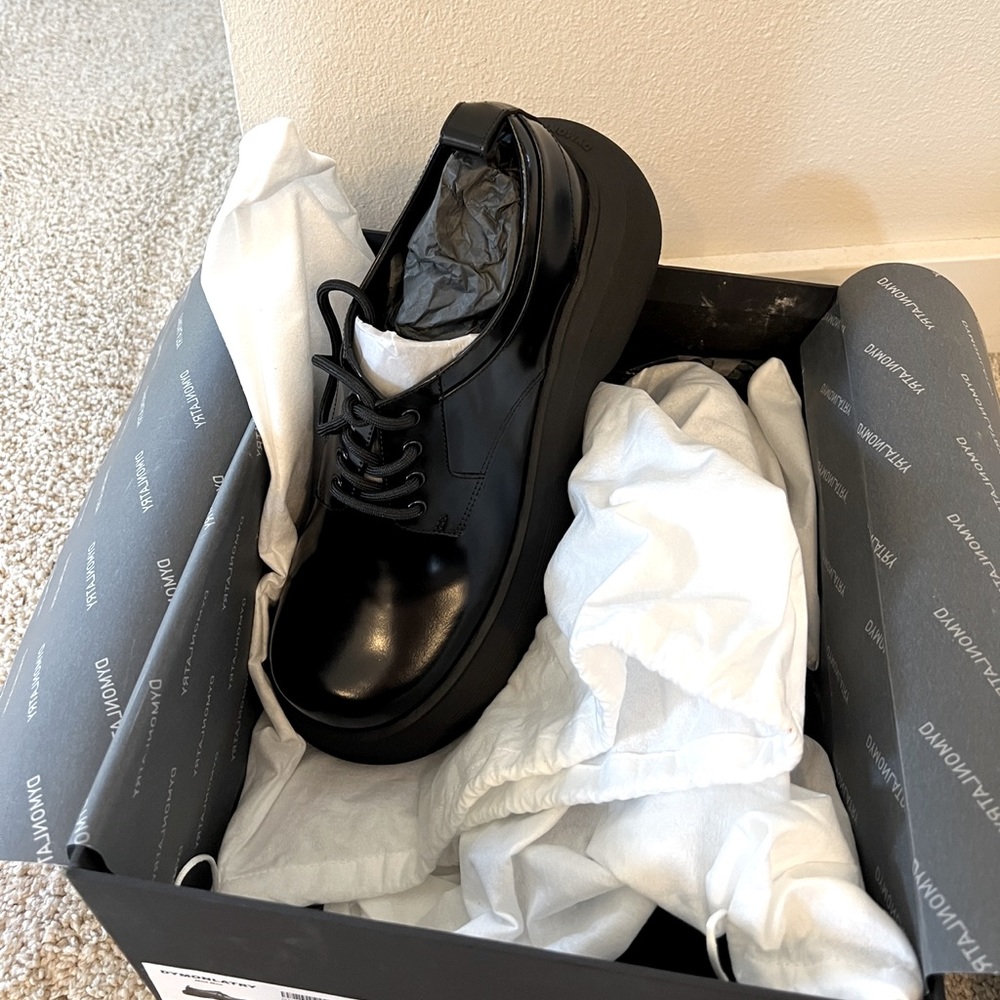 Women black leather shoes